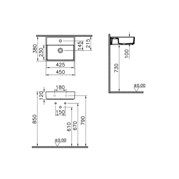 VitrA ArchiPlan Dar Lavabo Mat Terra Rosa, 45 cm