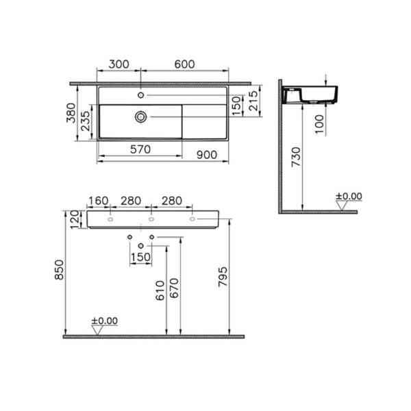 VitrA ArchiPlan Dar Lavabo Mat Terra Rosa, 90 cm