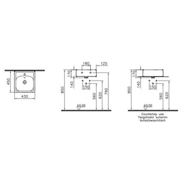 VitrA Equal 43 cm Gri Lavabo