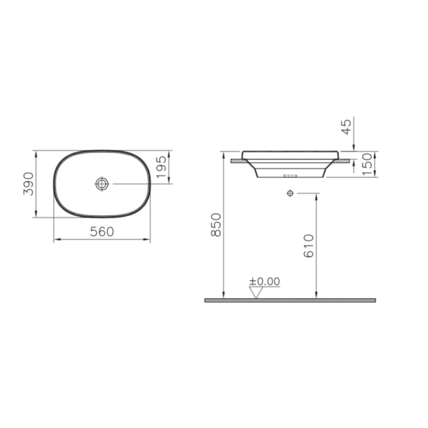 VitrA Frame 56 cm Mat Beyaz Tezgah Üstü Oval Lavabo