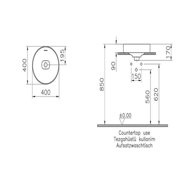 VitrA Metropole Mat Taş Gri Çanak Lavabo 40 cm