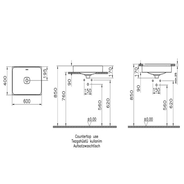 VitrA Metropole Parlak Beyaz Dikdörtgen Çanak Lavabo 60 cm