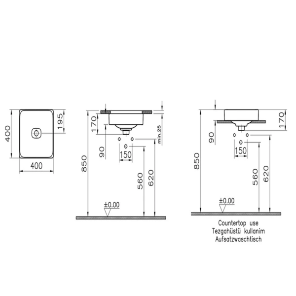 VitrA Metropole Parlak Beyaz Kare Çanak Lavabo 40 cm