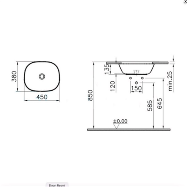 VitrA Plural Mat Beyaz Kare Tezgahaltı Lavabo 45 cm