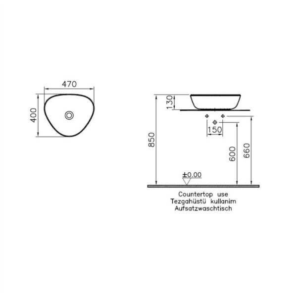 VitrA Plural Parlak Beyaz 47 cm Üçgen Çanak Lavabo